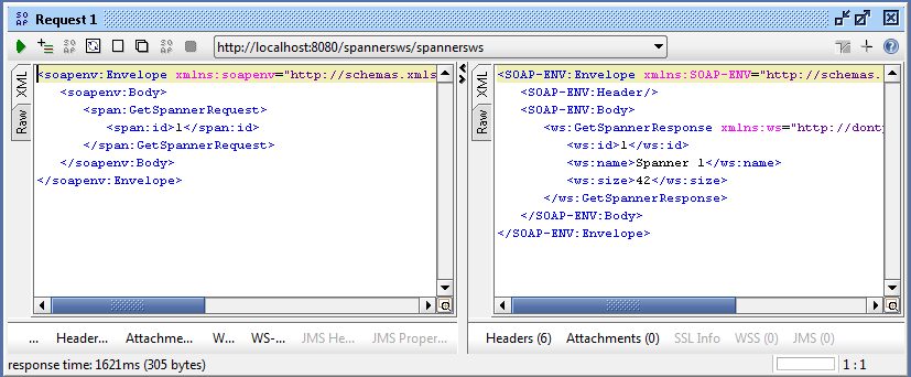 soapUI request / response window