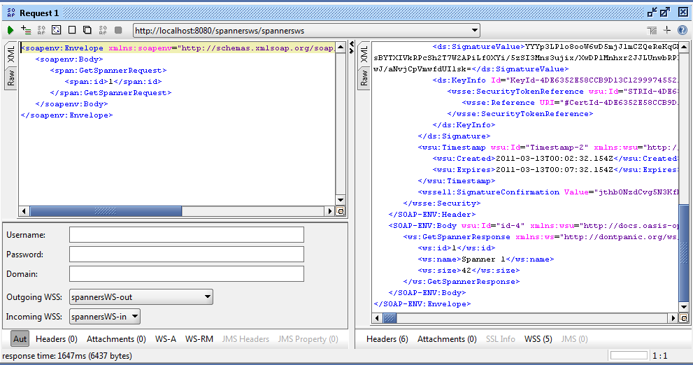 soapUI request / response with security configurations
