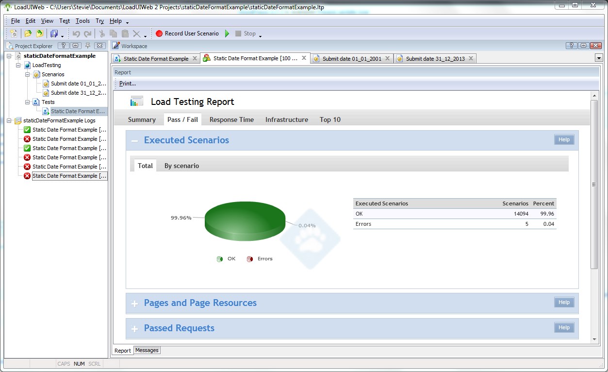 Load test summary showing a small number of failures