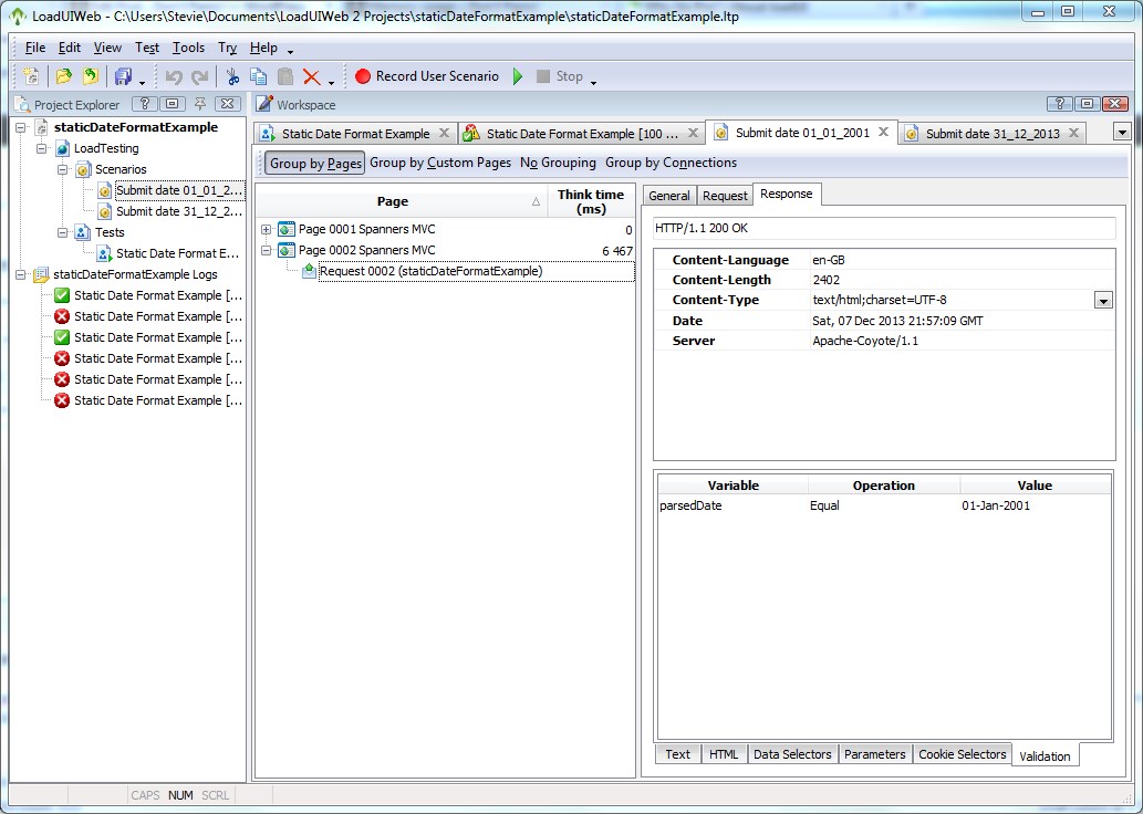 Load test validation. This verifies that the date shown on the result page is 01-Jan-2001