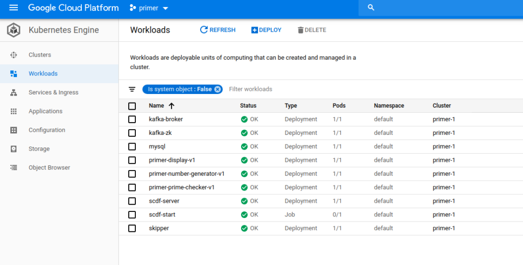GKE Workloads screen